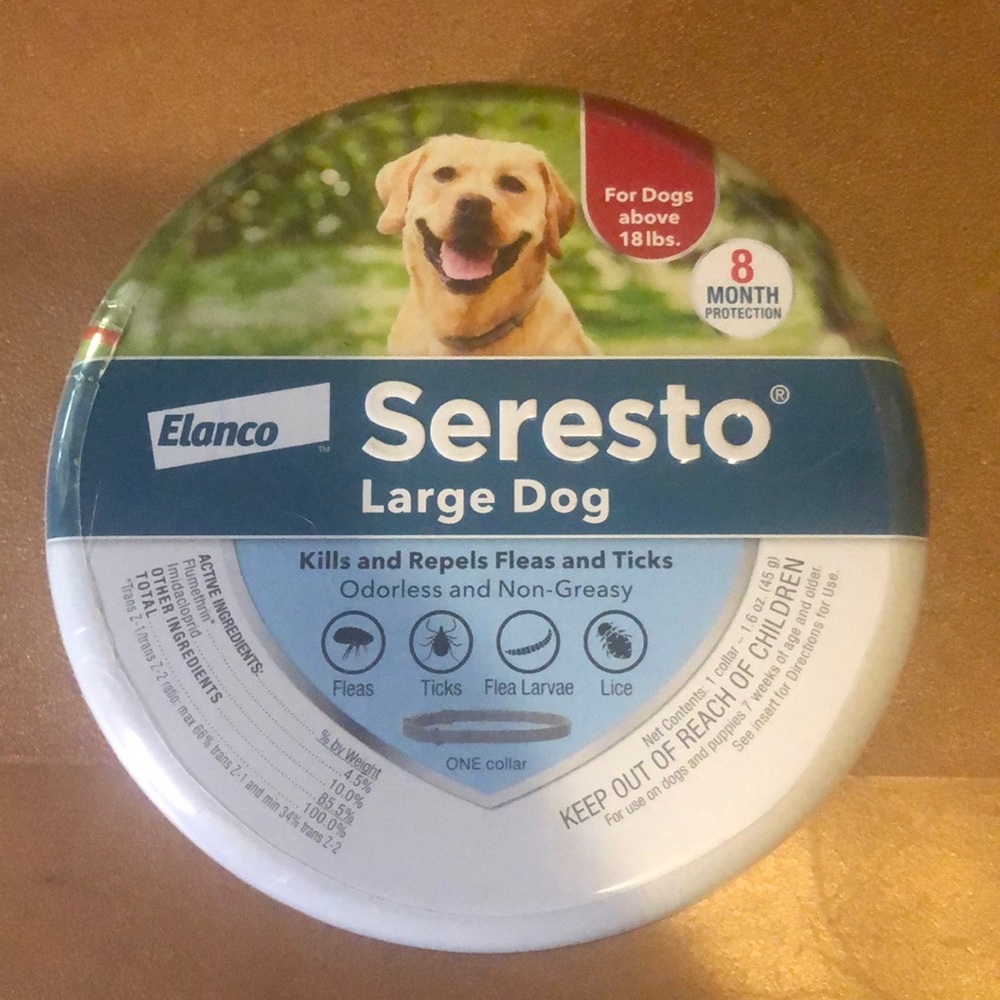 New, unopened Seresto collar for large dogs (over 18 lbs). Expires 7/1/2025.